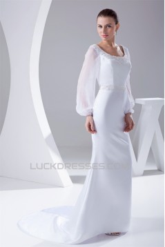 Mermaid/Trumpet Chiffon Satin Long Sleeve Scoop Wedding Dresses 2030313