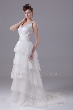 A-Line Sleeveless Scoop Satin Lace Wedding Dresses 2030314
