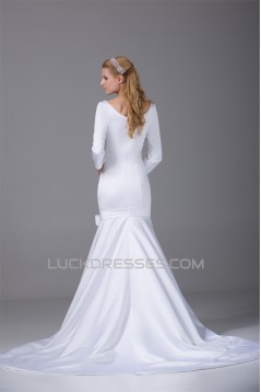 Mermaid/Trumpet 3/4 Length Sleeve Scoop Satin Wedding Dresses 2030315