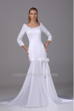 Mermaid/Trumpet 3/4 Length Sleeve Scoop Satin Wedding Dresses 2030315