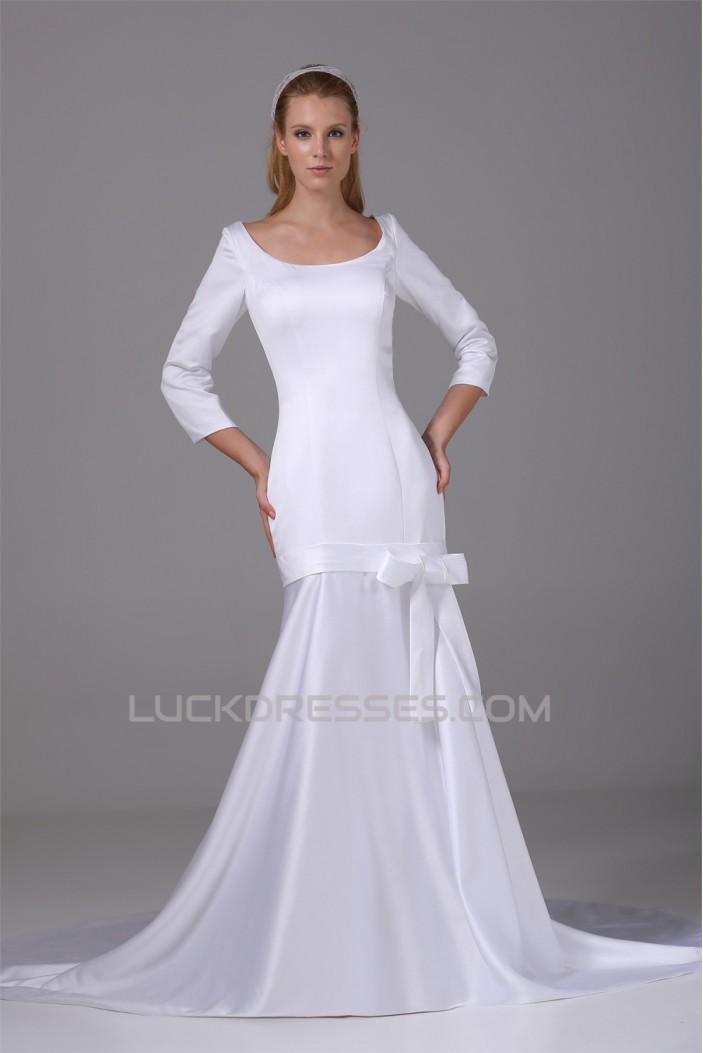 Mermaid/Trumpet 3/4 Length Sleeve Scoop Satin Wedding Dresses 2030315