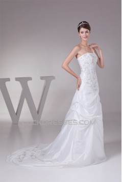 A-Line Strapless Taffeta Sweet Wedding Dresses 2030317