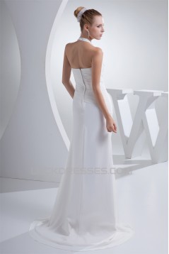 Sheath/Column Halter Chiffon Beaded Wedding Dresses 2030320