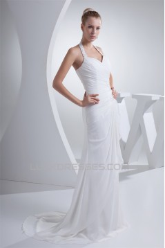 Sheath/Column Halter Chiffon Beaded Wedding Dresses 2030320