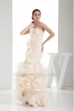 Sheath/Column Organza Strapless Wedding Dresses with Color 2030321