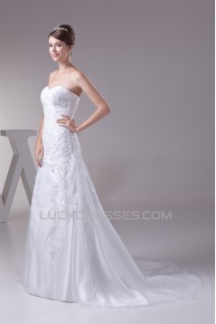 A-Line Satin Lace Fine Netting Sweetheart Wedding Dresses 2030322