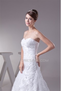 A-Line Satin Lace Fine Netting Sweetheart Wedding Dresses 2030322