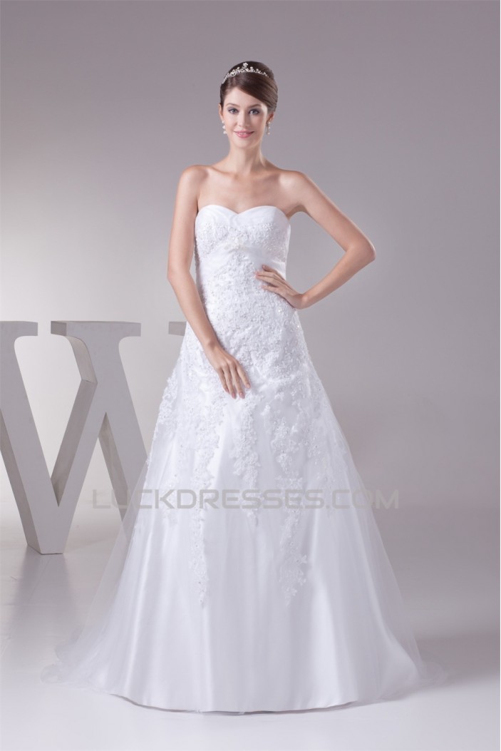 A-Line Satin Lace Fine Netting Sweetheart Wedding Dresses 2030322
