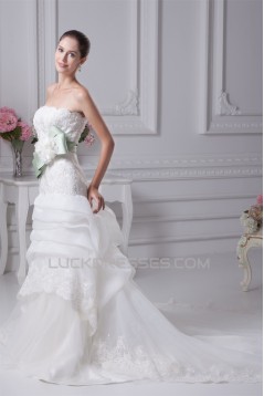 A-Line Satin Organza Sleeveless Lace Wedding Dresses 2030323