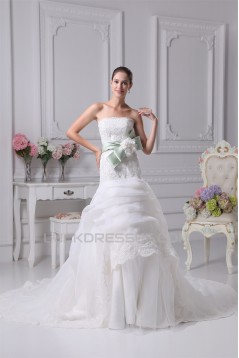 A-Line Satin Organza Sleeveless Lace Wedding Dresses 2030323