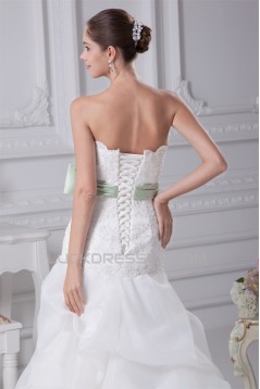 A-Line Satin Organza Sleeveless Lace Wedding Dresses 2030323