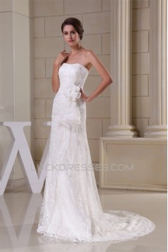 Sheath/Column Sweetheart Sleeveless Satin Lace Sweet Wedding Dresses 2030337