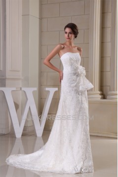 Sheath/Column Sweetheart Sleeveless Satin Lace Sweet Wedding Dresses 2030337