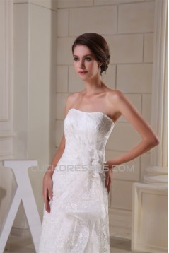 Sheath/Column Sweetheart Sleeveless Satin Lace Sweet Wedding Dresses 2030337