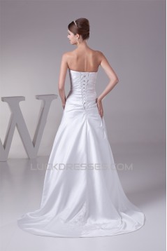 A-Line Strapless Sleeveless Satin Lace Wedding Dresses 2030338