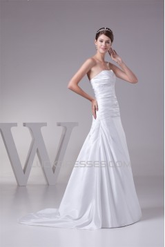 A-Line Strapless Sleeveless Satin Lace Wedding Dresses 2030338