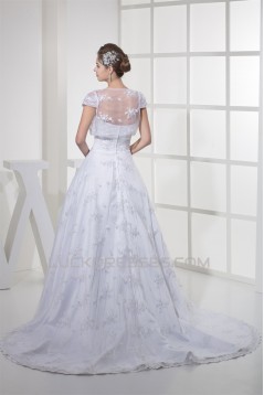 A-Line Strapless Satin Lace Fine Netting Short Sleeve Wedding Dresses 2030339