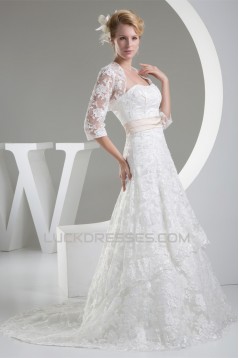 A-Line Satin Lace Silk like Satin Wedding Dresses with A Lace Jacket 2030348