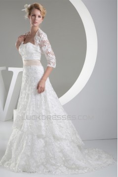 A-Line Satin Lace Silk like Satin Wedding Dresses with A Lace Jacket 2030348