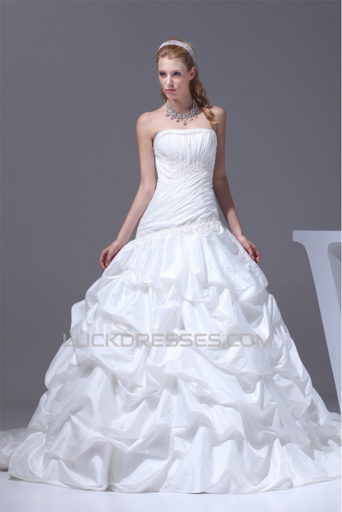 A-Line Strapless Satin Taffeta Sweet Wedding Dresses 2030355
