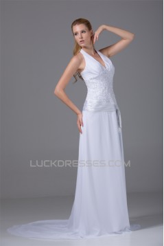 Sleeveless Chiffon Silk like Satin Halter Reception Wedding Dresses 2030362