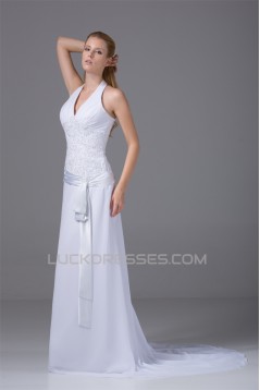 Sleeveless Chiffon Silk like Satin Halter Reception Wedding Dresses 2030362
