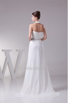 A-Line Chiffon Silk like Satin Halter Beaded Sweet Wedding Dresses 2030363