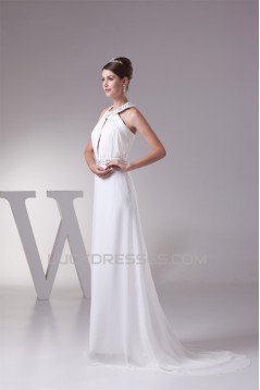 A-Line Chiffon Silk like Satin Halter Beaded Sweet Wedding Dresses 2030363