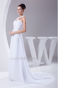 A-Line Chiffon Silk like Satin Halter Beaded Sweet Wedding Dresses 2030364
