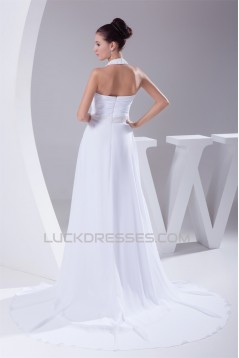 A-Line Chiffon Silk like Satin Halter Beaded Sweet Wedding Dresses 2030364