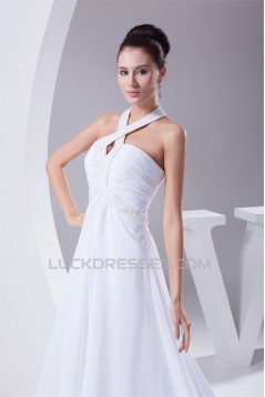 A-Line Chiffon Silk like Satin Halter Beaded Sweet Wedding Dresses 2030364