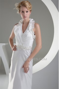 Sleeveless Halter Lace Taffeta Sheath/Column Sweet Wedding Dresses 2030367