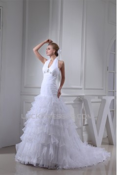 Sleeveless Halter Satin Organza Princess Reception Wedding Dresses 2030368