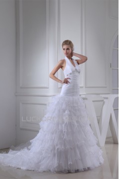 Sleeveless Halter Satin Organza Princess Reception Wedding Dresses 2030368