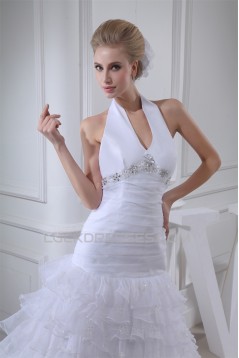 Sleeveless Halter Satin Organza Princess Reception Wedding Dresses 2030368