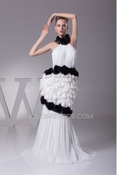 Sleeveless Halter Sheath/Column Chiffon Taffeta Silk like Satin New Arrival Wedding Dresses 2030369