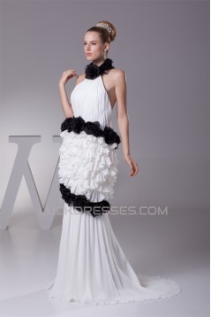 Sleeveless Halter Sheath/Column Chiffon Taffeta Silk like Satin New Arrival Wedding Dresses 2030369