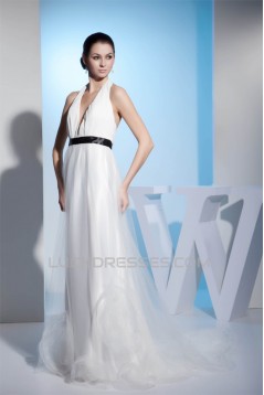 Sleeveless Halter Silk like Satin Fine Netting Best Wedding Dresses 2030370