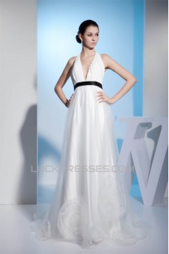 Sleeveless Halter Silk like Satin Fine Netting Best Wedding Dresses 2030370