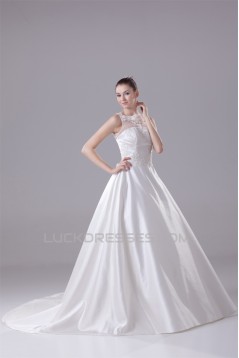 A-Line Sleeveless Satin Fine Netting Lace New Arrival Wedding Dresses 2030371