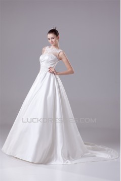A-Line Sleeveless Satin Fine Netting Lace New Arrival Wedding Dresses 2030371