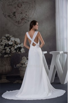 Sleeveless Mermaid/Trumpet Spaghetti Straps Chiffon Sweet Wedding Dresses 2030376