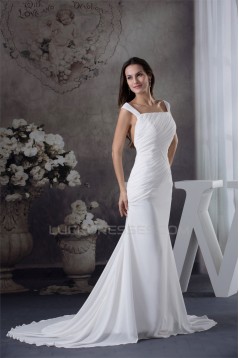 Sleeveless Mermaid/Trumpet Spaghetti Straps Chiffon Sweet Wedding Dresses 2030376