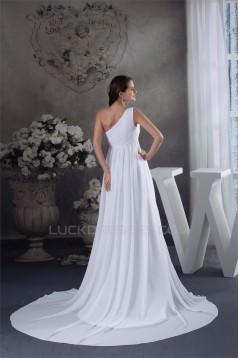 A-Line Chiffon Sleeveless One-Shoulder Wedding Dresses Maternity Wedding Dresses 2030377