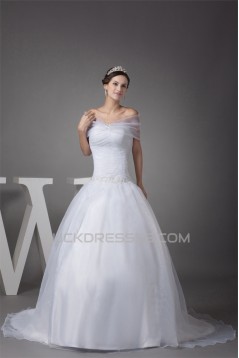 Sleeveless Portrait Satin Organza Princess New Arrival Wedding Dresses 2030379