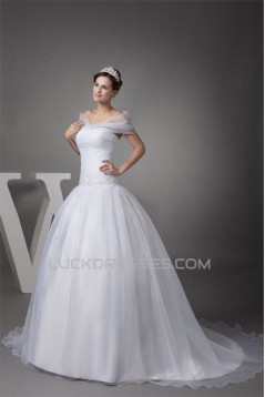 Sleeveless Portrait Satin Organza Princess New Arrival Wedding Dresses 2030379