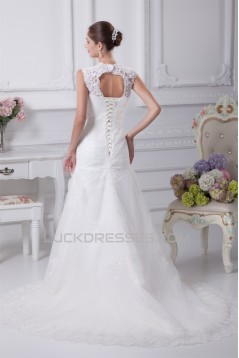 Sleeveless Satin Fine Netting A-Line Straps Lace Wedding Dresses 2030384