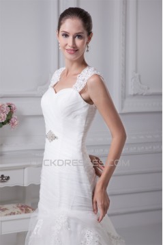 Sleeveless Satin Fine Netting A-Line Straps Lace Wedding Dresses 2030384