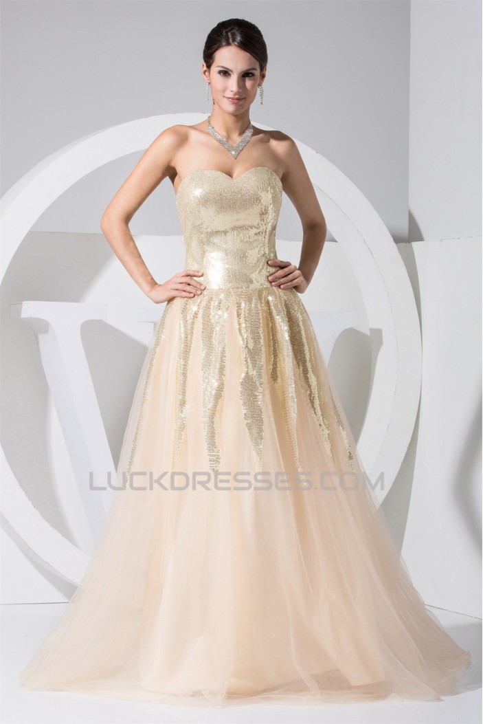 A-Line Sweetheart Sleeveless Satin Fine Netting Sequined Material Wedding Dresses 2030385