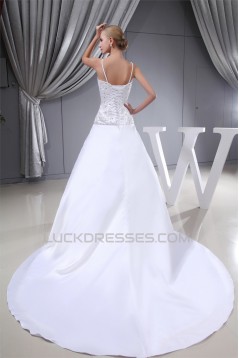 Sleeveless Satin Fine Netting Spaghetti Straps Beaded Wedding Dresses 2030386
